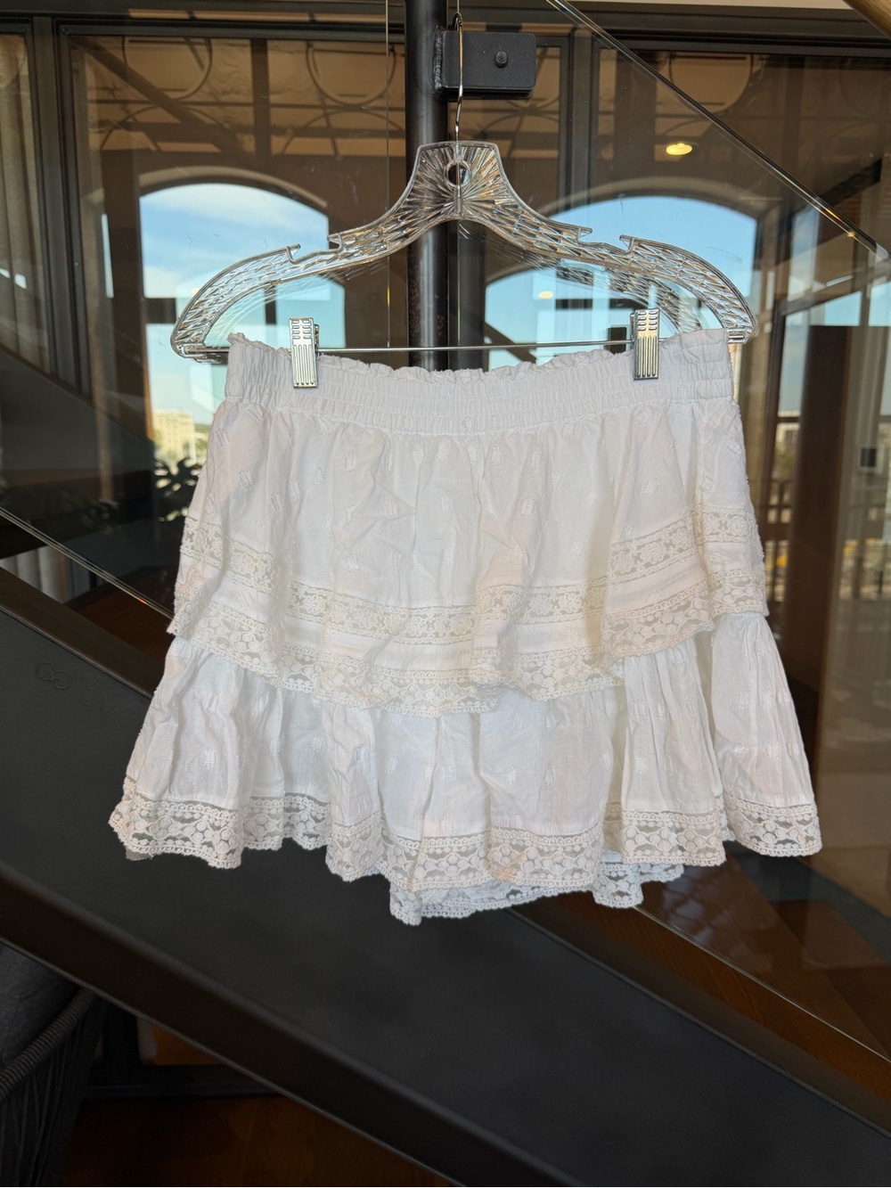American Eagle Outfitters White Tiered Lace Ruffle Mini Skirt Skort